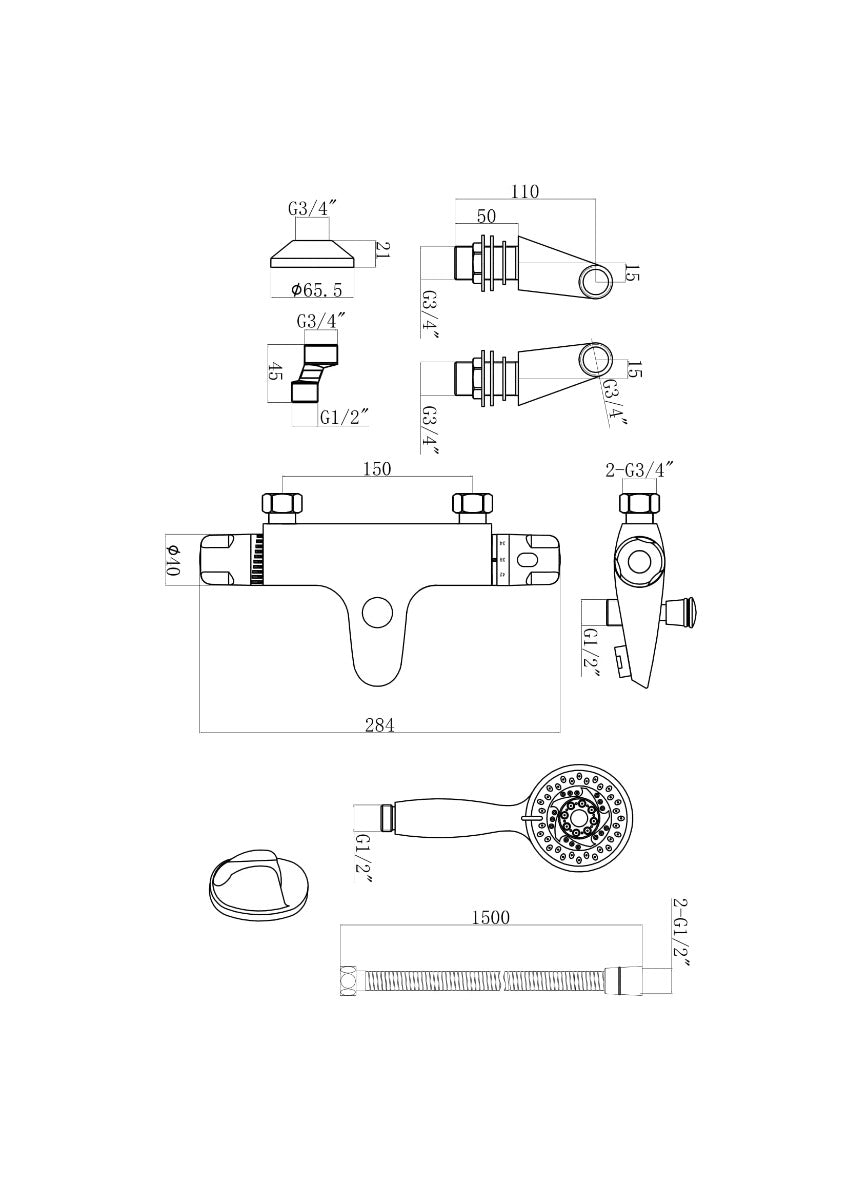 Scudo Tidy Thermostatic Wall and Deck Mounted Bath/Shower Mixer