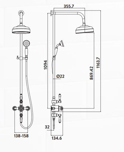 Scudo Traditional Thermostatic Shower Valve set with Rigid Riser & Hand Shower
