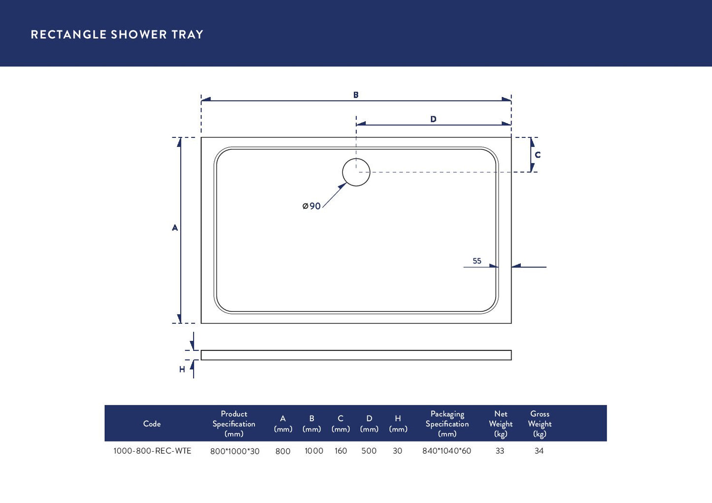 Scudo Rectangular 30mm Shower Trays 900mm & 1000mm  Long