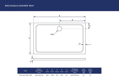 Scudo Rectangular 30mm Shower Trays 900mm & 1000mm  Long