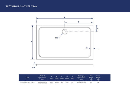 Scudo Rectangular 30mm Shower Trays 900mm & 1000mm  Long