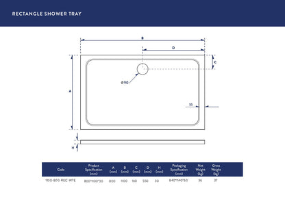 Scudo Rectangular 30mm Shower Trays 1100mm & 1200mm Long