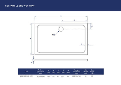 Scudo Rectangular 30mm Shower Trays 1100mm & 1200mm Long