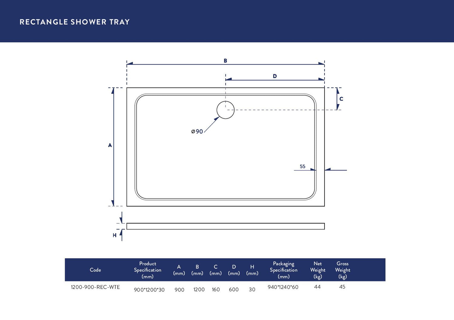 Scudo Rectangular 30mm Shower Trays 1100mm & 1200mm Long