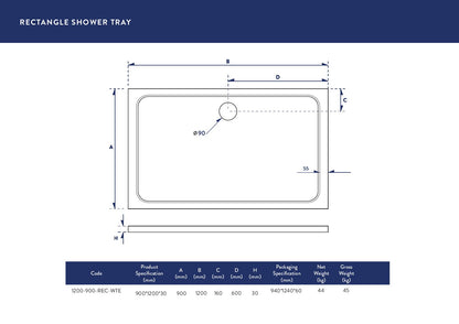 Scudo Rectangular 30mm Shower Trays 1100mm & 1200mm Long