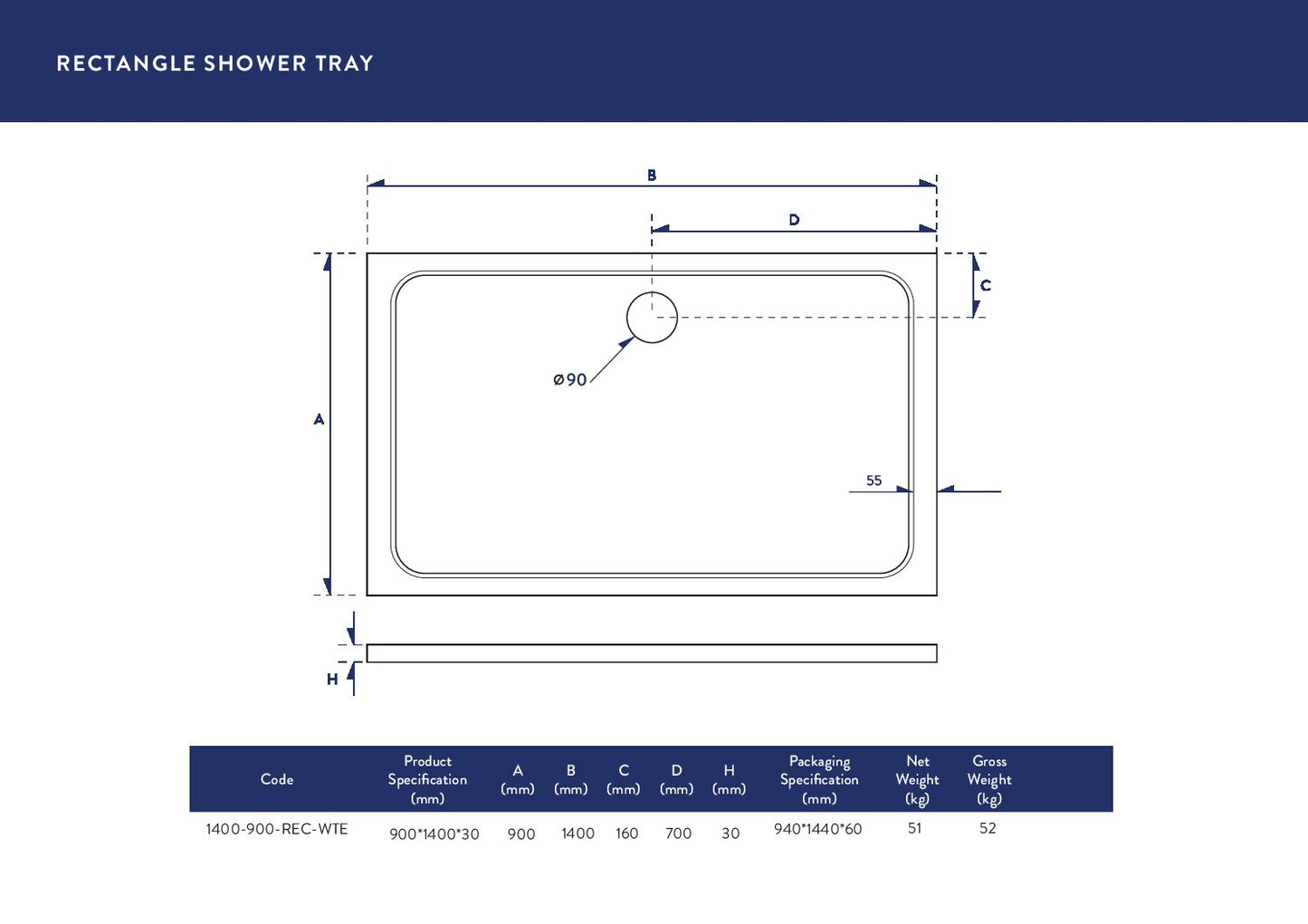 Scudo Rectangular 30mm Shower Trays 1400mm & 1500mm Long