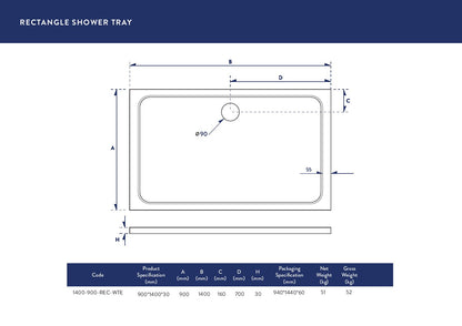 Scudo Rectangular 30mm Shower Trays 1400mm & 1500mm Long