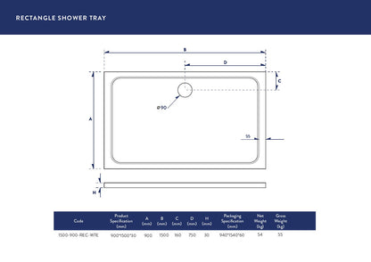 Scudo Rectangular 30mm Shower Trays 1400mm & 1500mm Long