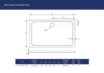 Scudo Rectangular 30mm Shower Trays 1600mm & 1700mm Long