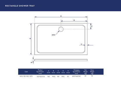 Scudo Rectangular 30mm Shower Trays 1600mm & 1700mm Long