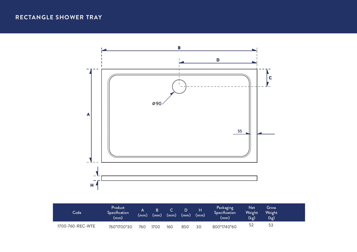 Scudo Rectangular 30mm Shower Trays 1600mm & 1700mm Long