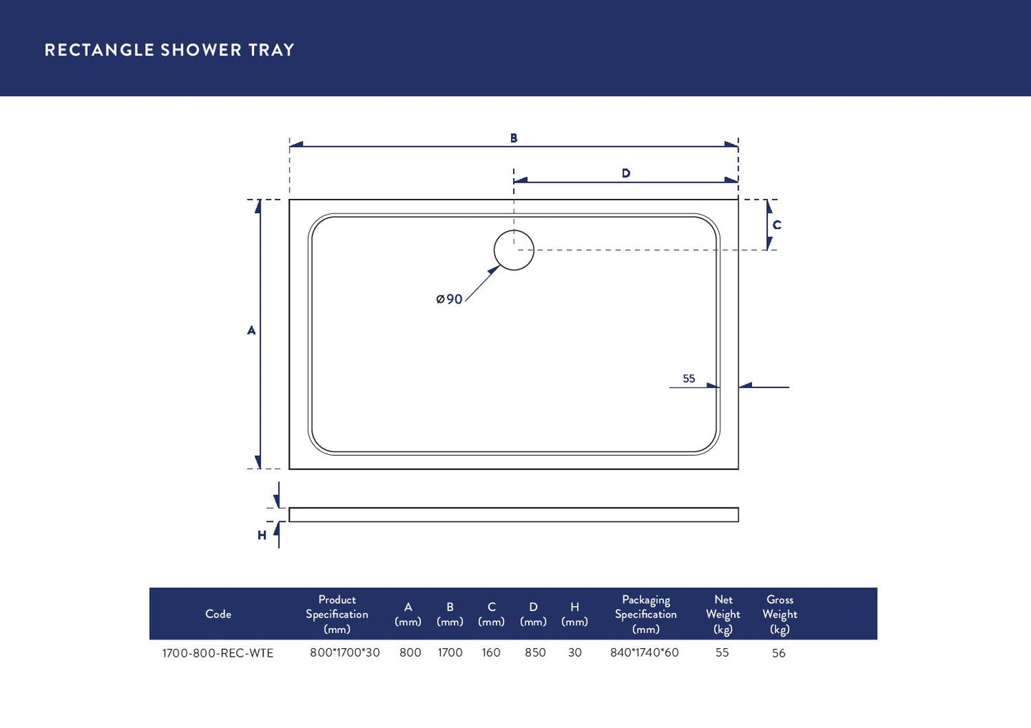 Scudo Rectangular 30mm Shower Trays 1600mm & 1700mm Long