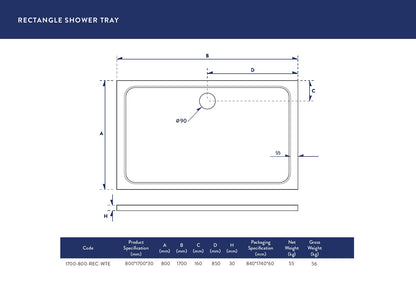 Scudo Rectangular 30mm Shower Trays 1600mm & 1700mm Long