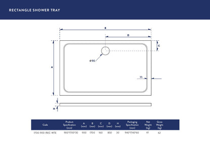 Scudo Rectangular 30mm Shower Trays 1600mm & 1700mm Long