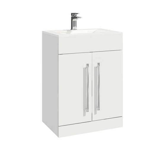 Lili 600mm Floor Standing 2 Door Vanity Unit With Basin- Gloss White