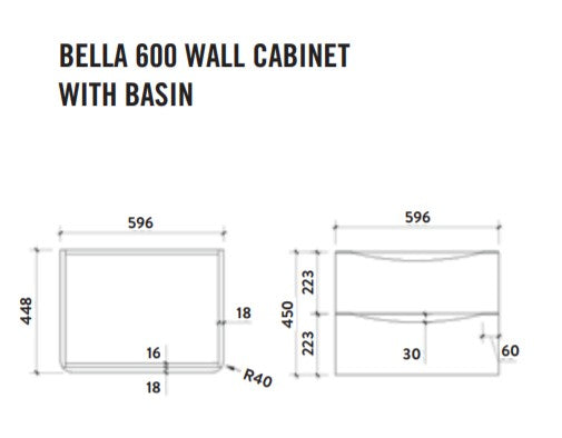 Bella Wall Hung Vanity units with Basin - Matt Grey (3 sizes)