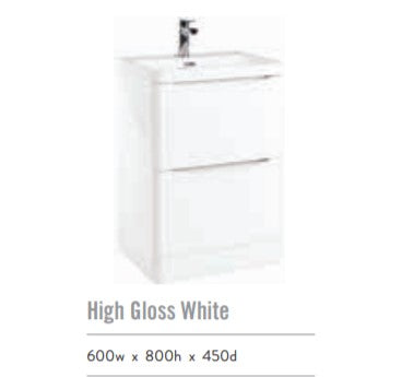 Bella Floor Standing Vanity units with Basin - High Gloss White (3 Sizes)