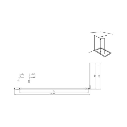 Scudo S8  Wetroom Glass and Hinged Return Panel with Chrome Hardware - 8mm glass