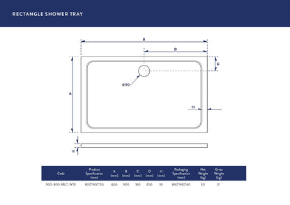 Scudo Rectangular 30mm Shower Trays 900mm & 1000mm  Long