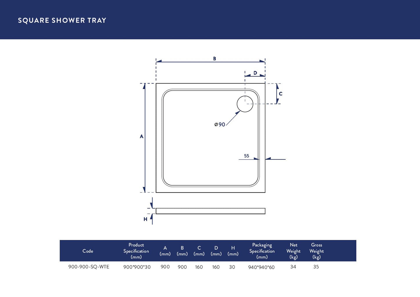 Scudo Square 30mm Shower Trays