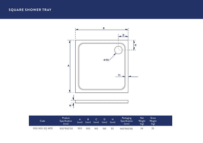 Scudo Square 30mm Shower Trays