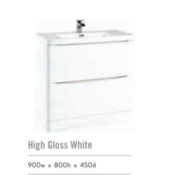 Bella Floor Standing Vanity units with Basin - High Gloss White (3 Sizes)