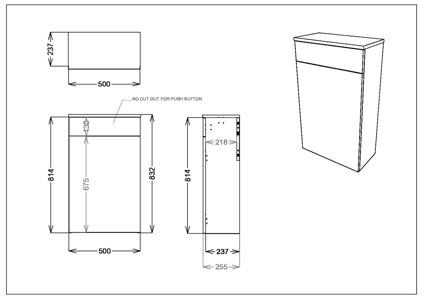 Aubrey Floor standing 500mm Back to Wall WC Unit - Dust Grey