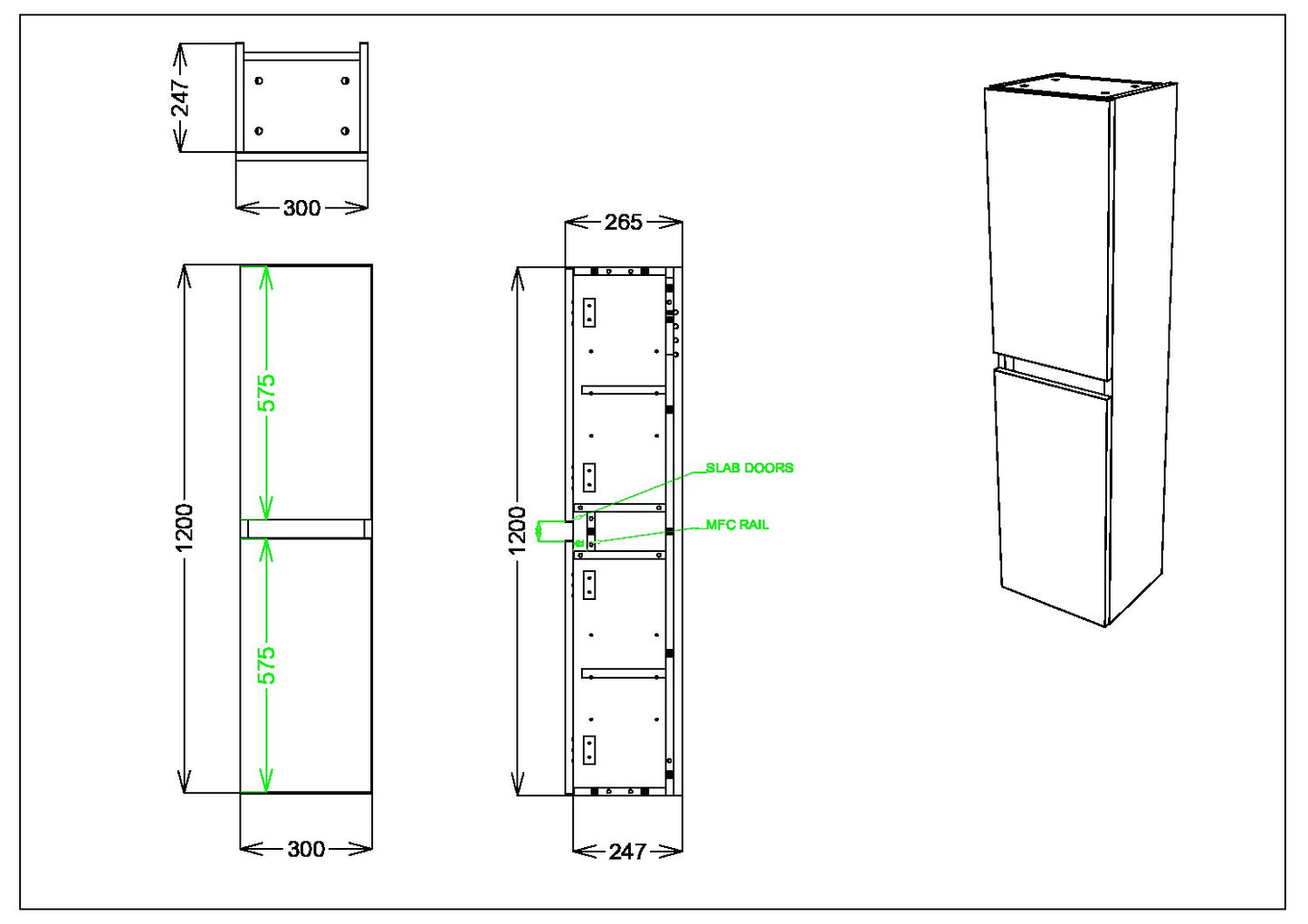 Aubrey Wall Hung 300mm wide 1200mm Tall Boy Unit - Davos Oak