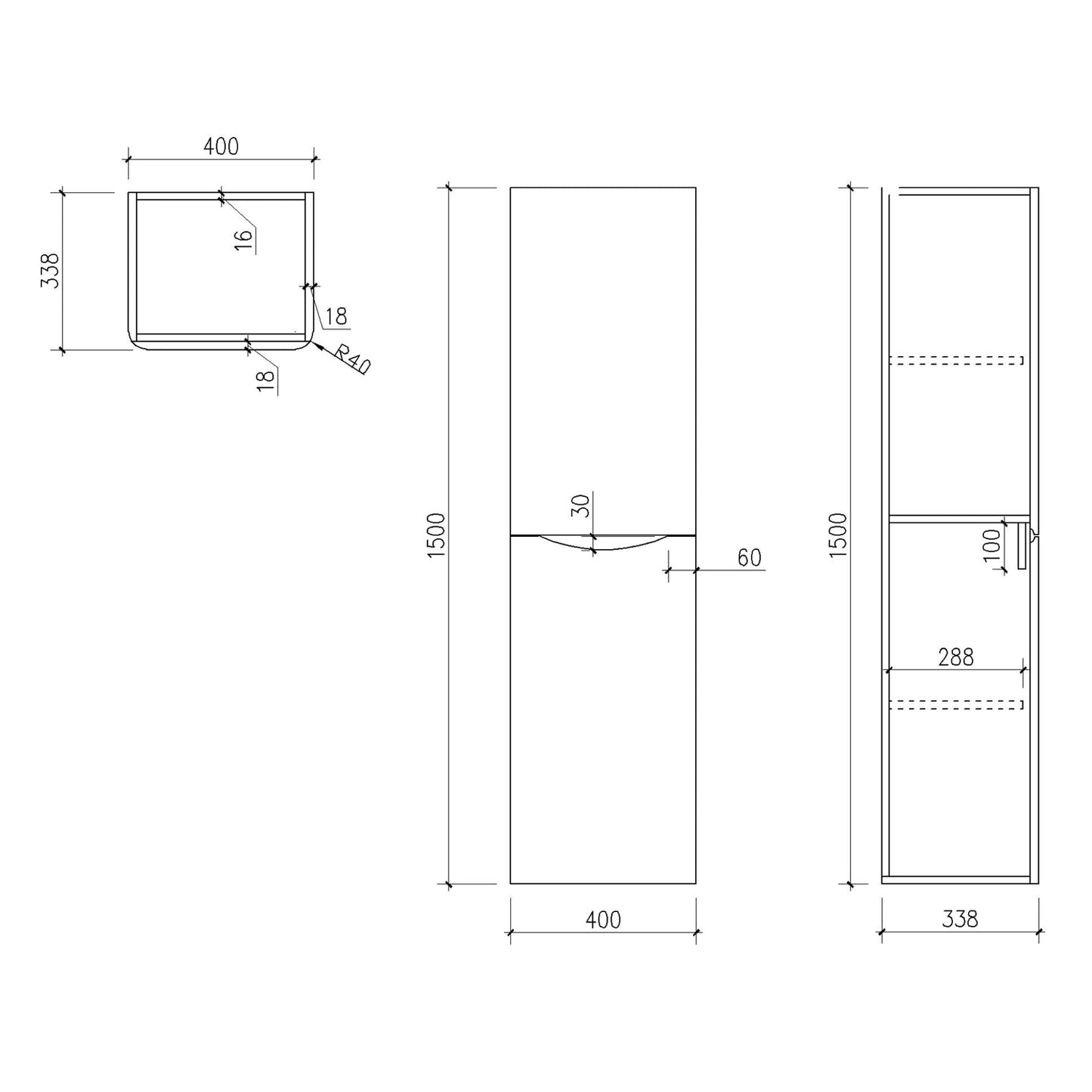 Bella Wall Hung Tall Boy Unit - Matt Grey