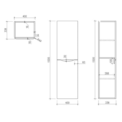 Bella Wall Hung Tall Boy Unit - Matt Grey