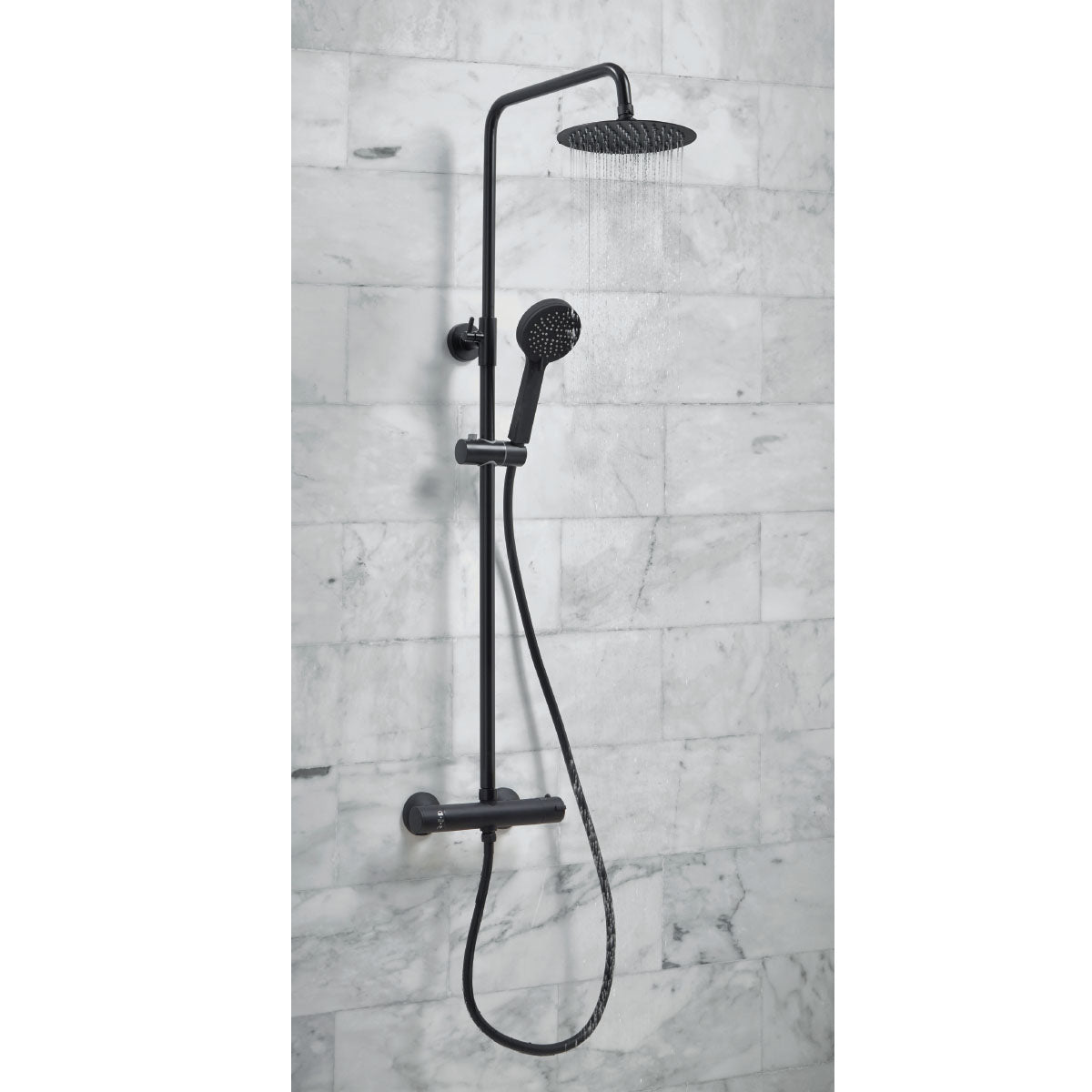 Scudo Middleton Round Thermostatic Black Shower Set With Rigid Riser & hand Shower