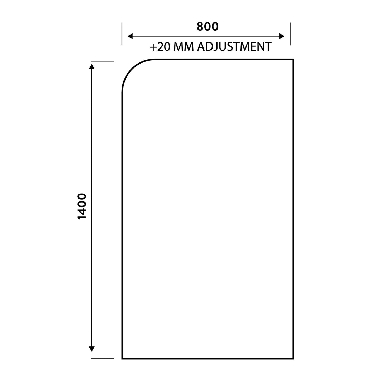 Scudo Black Radius edge 1400 x 800mm Bath Screen 6mm Glass