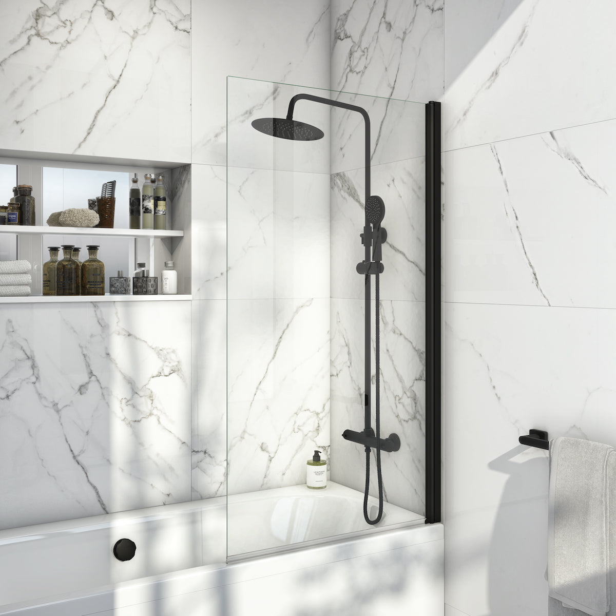 Scudo Black 1400 x 800mm Square edge Bath Screen 6mm Glass