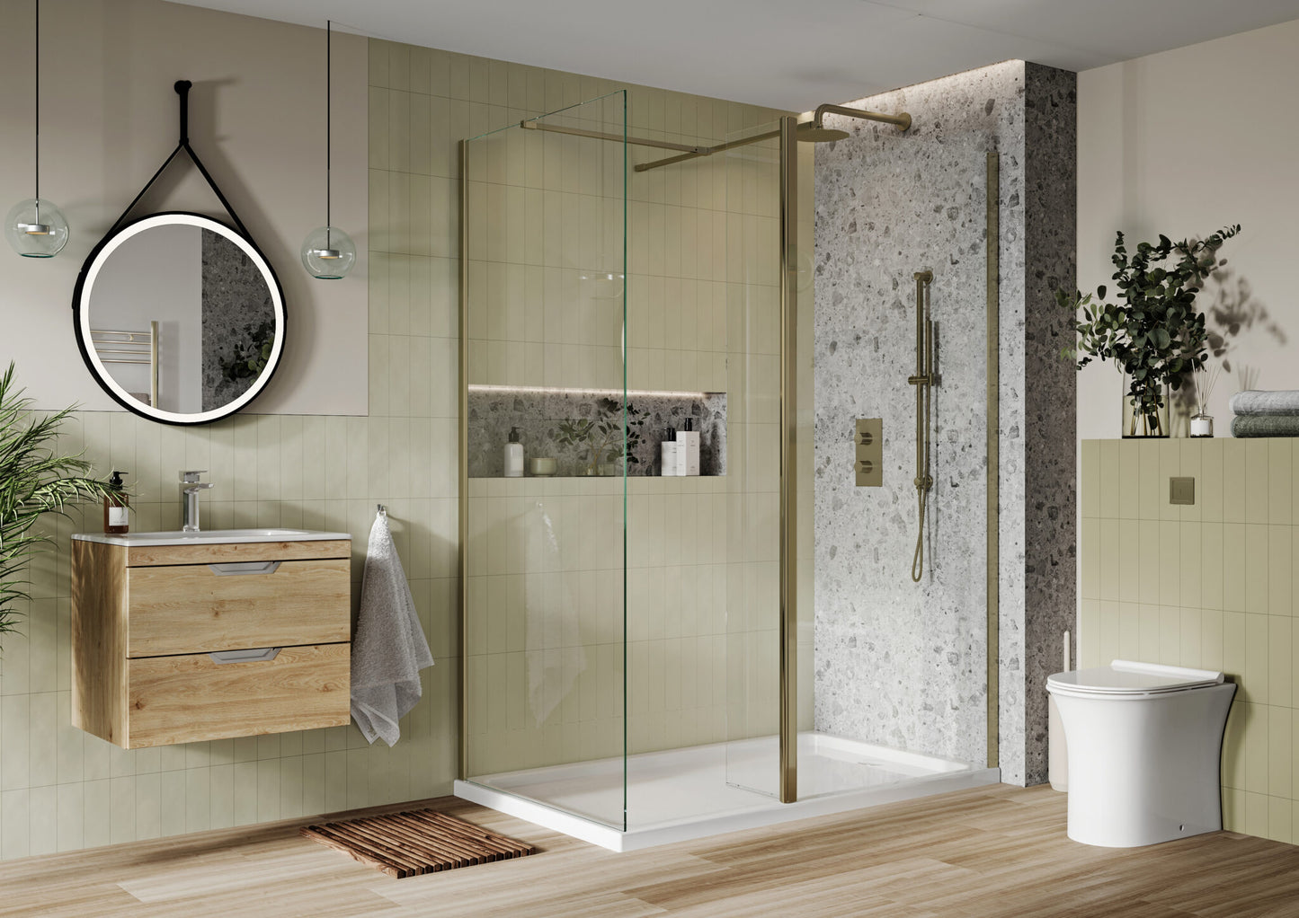 Scudo S8 - Hinged Wetroom Flipper Panel - Brushed Brass Profile