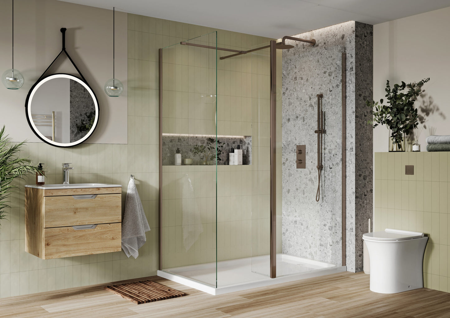 Scudo S8 - Hinged Wetroom Flipper Panel - Brushed Bronze Profile