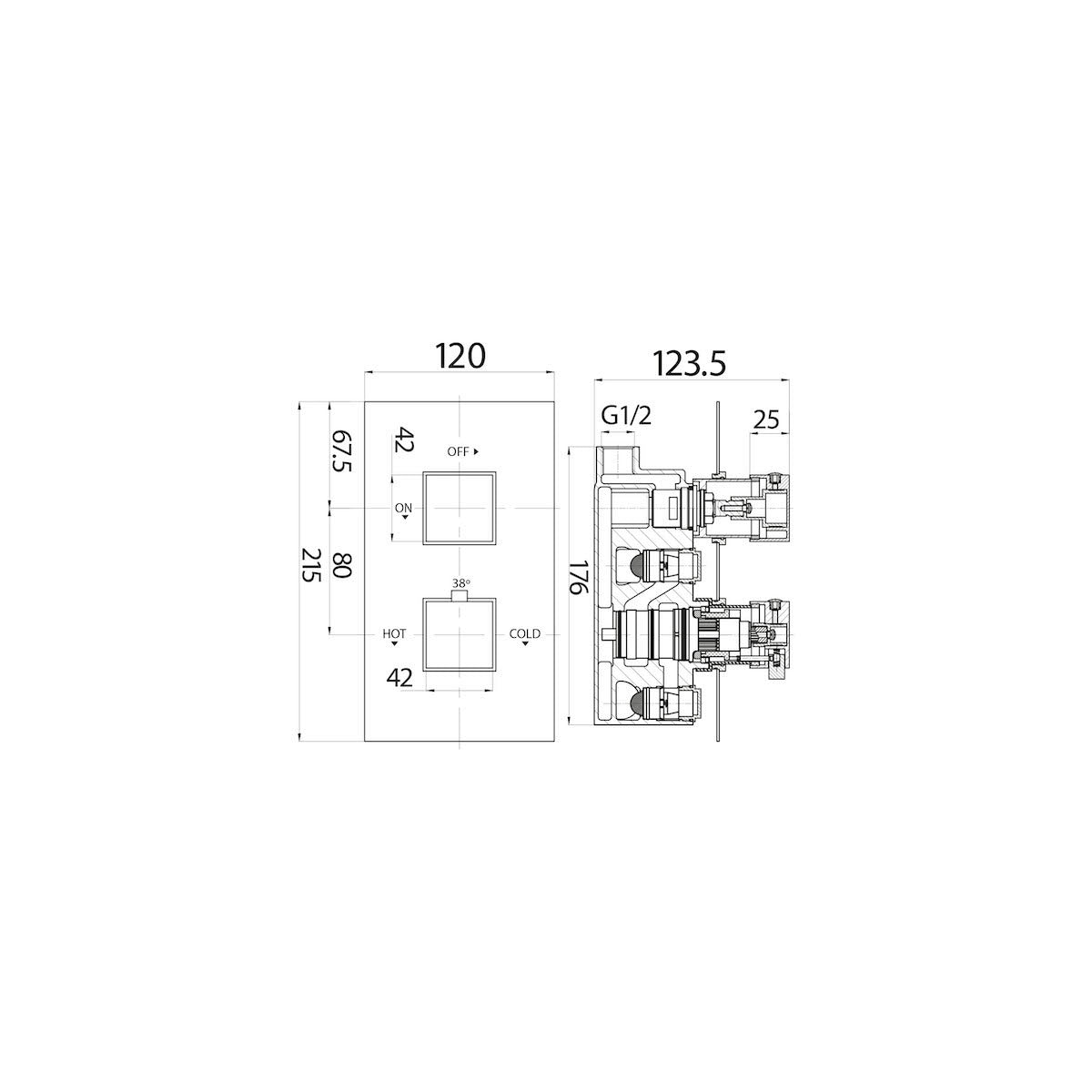 Scudo Twin Square Concealed Valve with Diverter- 2 outlet