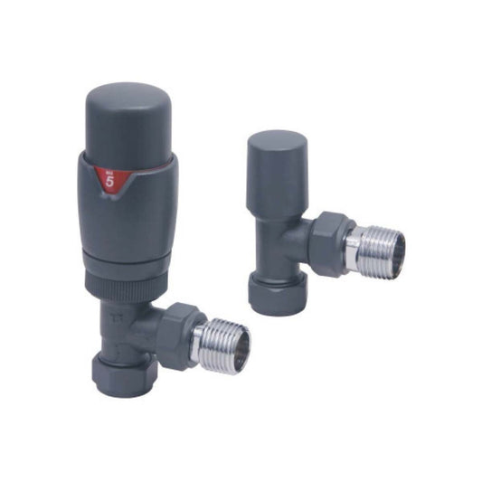 Scudo Anthracite Designer Thermostatic Angled Radiator Valves