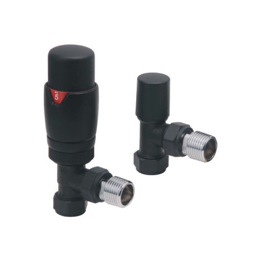 Scudo Black Designer Thermostatic Angled Radiator Valves