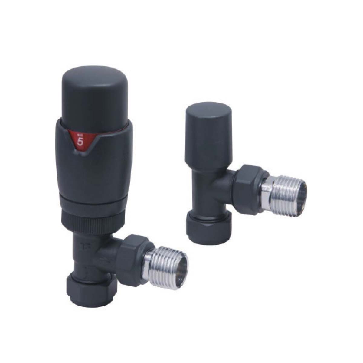 Scudo Carbon Anthracite Designer Thermostatic Angled Radiator Valves