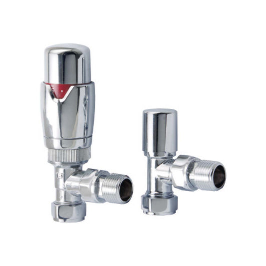 Scudo Chrome Designer Thermostatic Angled Radiator Valves