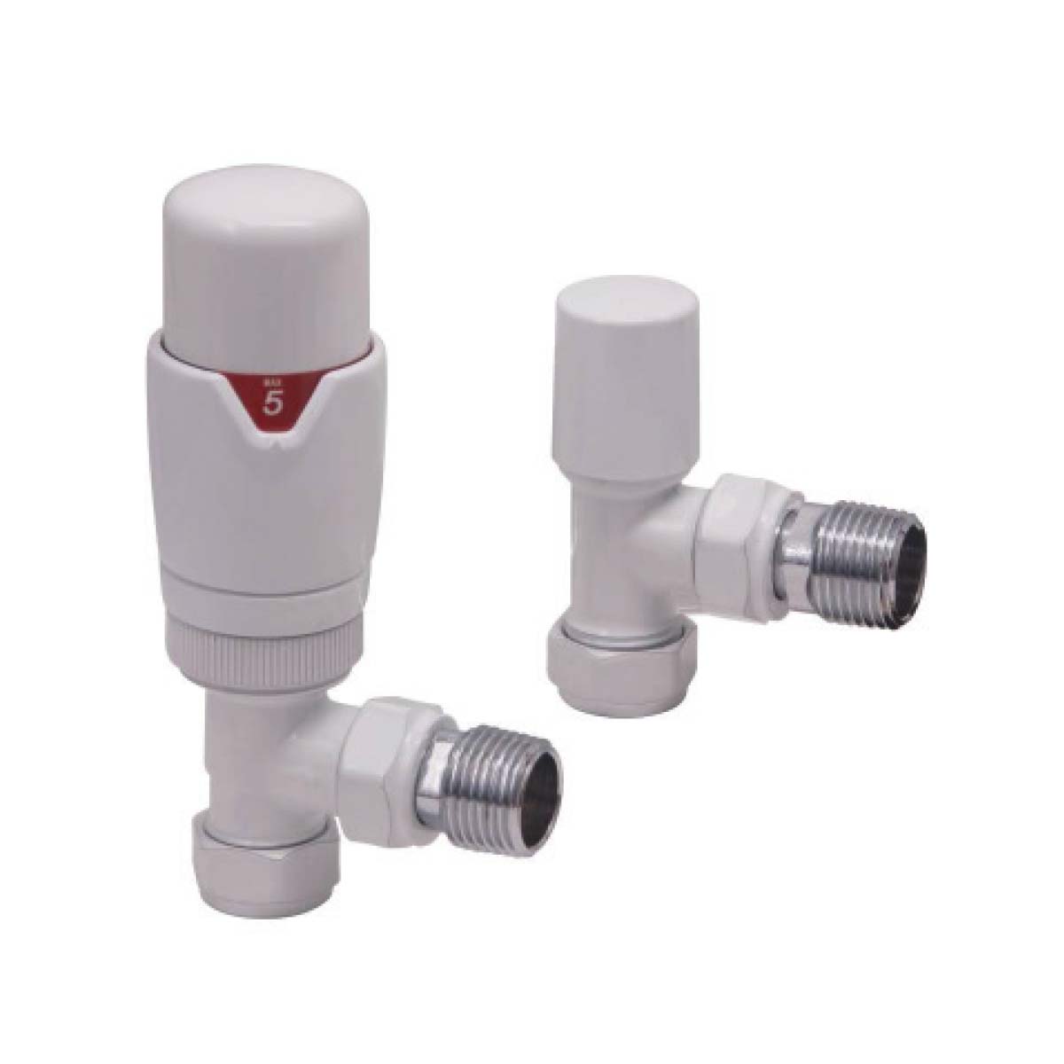 Scudo White Designer Thermostatic Angled Radiator Valves