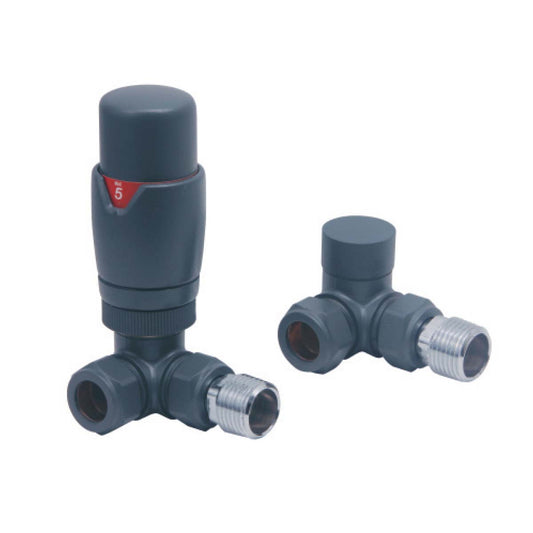 Scudo Anthracite Designer Thermostatic Corner Radiator Valves