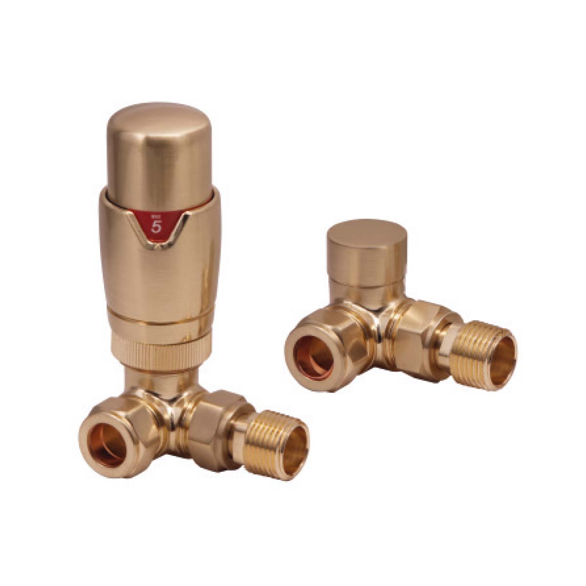 Scudo Brushed Brass Designer Thermostatic Corner Radiator Valves