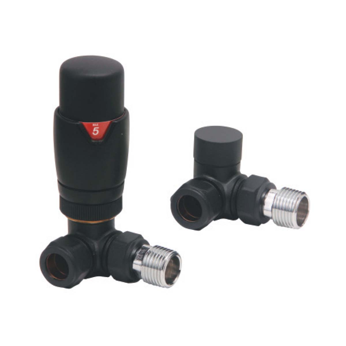 Scudo Black Designer Thermostatic Corner Radiator Valves