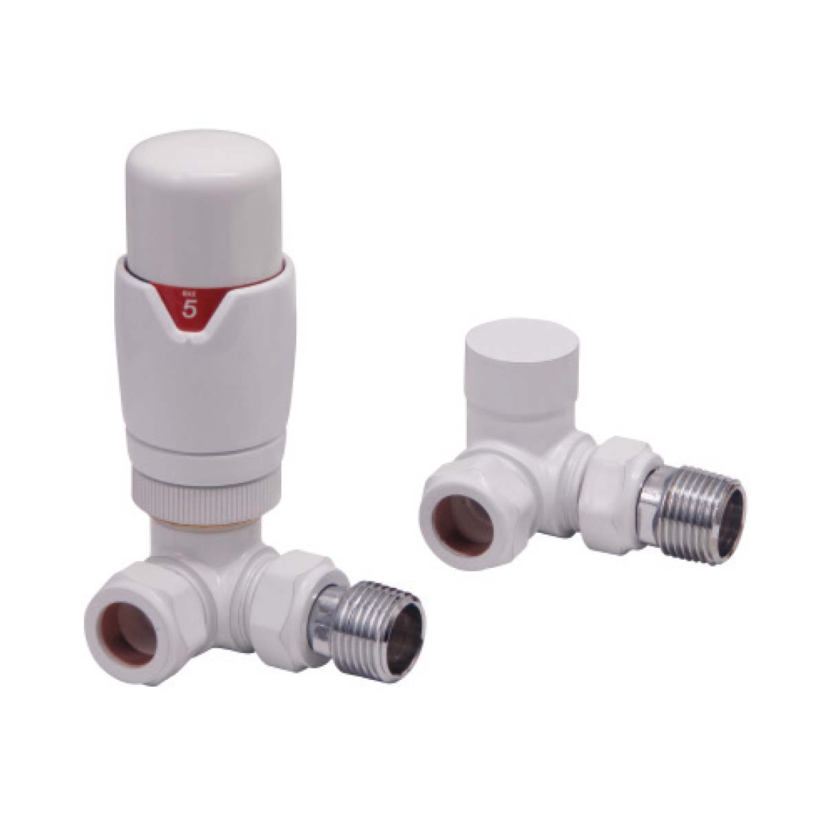 Scudo White Designer Thermostatic Corner Radiator Valves