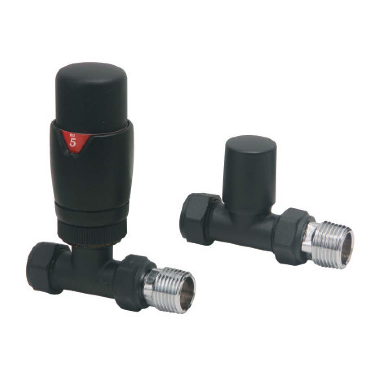 Scudo Black Designer Thermostatic Straight Radiator Valves