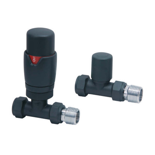 Scudo Carbon Anthracite Designer Thermostatic Straight Radiator Valves