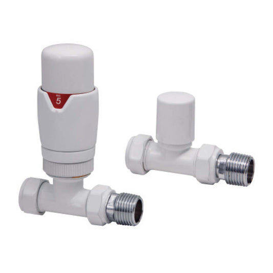 Scudo White Designer Thermostatic Straight Radiator Valves