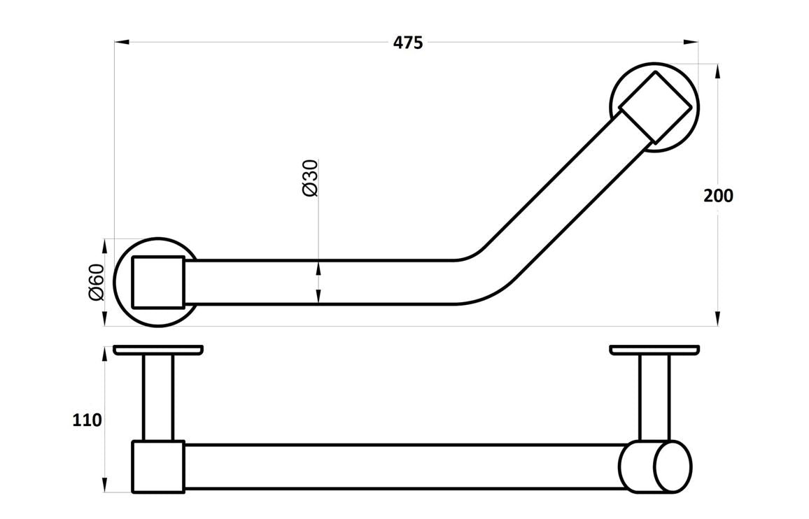 Angled 47cm Grab Rail - Chrome