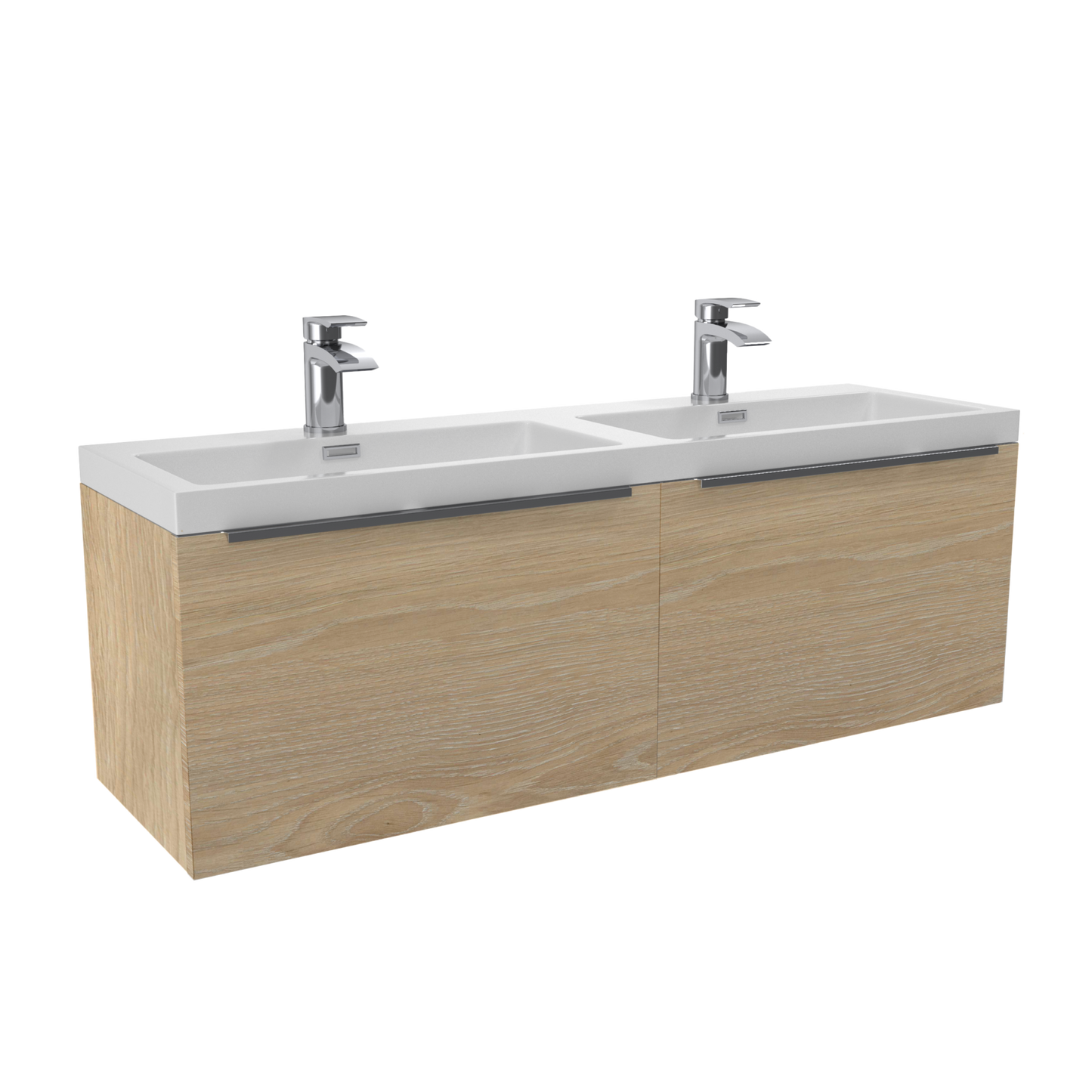 Muro 1200mm wide, Wall Hung Vanity with Double Basin - Davos Oak with Chrome Handles